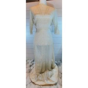 Antique Wedding Dress 1900's White Cotton Fabric Crochet Lace